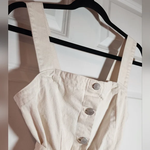 Habitual Beige Safari Button Front Belted Denim Sleeveless Mini Dress S - Picture 2 of 5